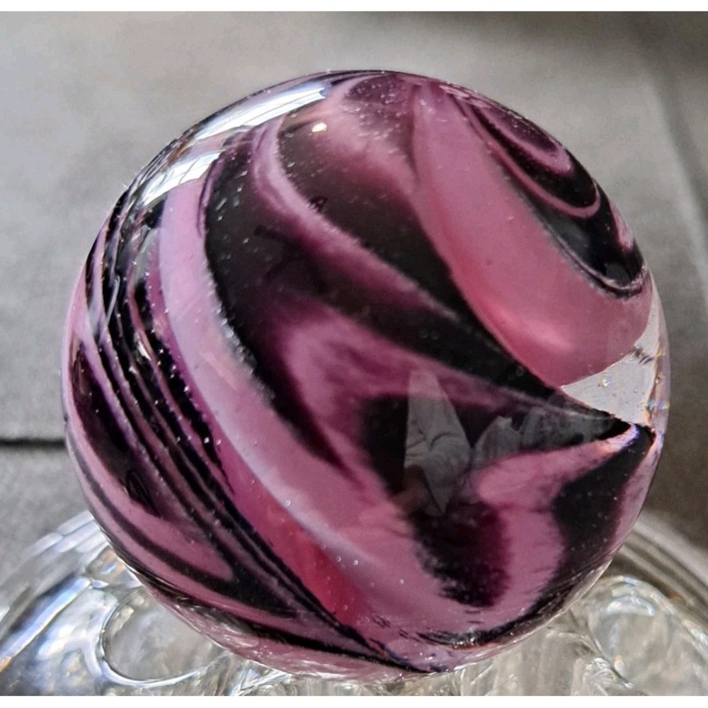 Signed Artist Handmade Art Glass Marble Pink Purple Black Swirl Dated 2003 1.73" - Picture 2 of 14